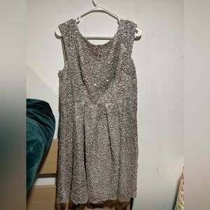 Silver Lace Beaded Midi Dress Sz 12